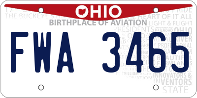 OH license plate FWA3465