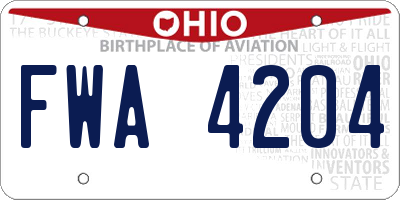 OH license plate FWA4204