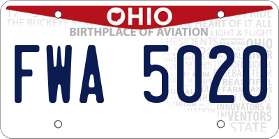 OH license plate FWA5020