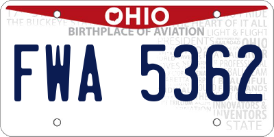 OH license plate FWA5362
