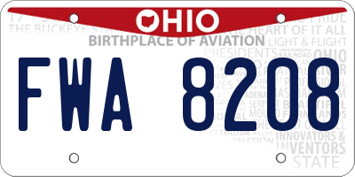 OH license plate FWA8208