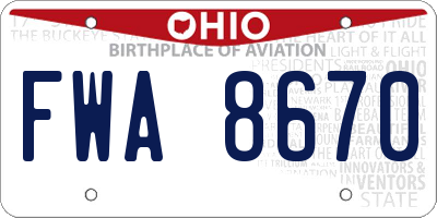 OH license plate FWA8670