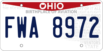 OH license plate FWA8972