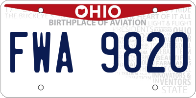 OH license plate FWA9820