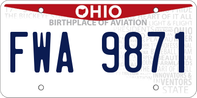 OH license plate FWA9871