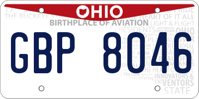 OH license plate GBP8046