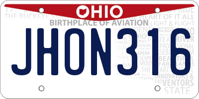 OH license plate JHON316