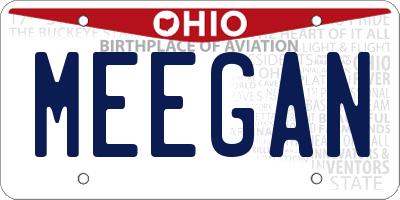 OH license plate MEEGAN