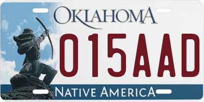 OK license plate 015AAD