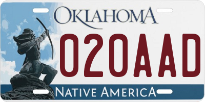 OK license plate 020AAD