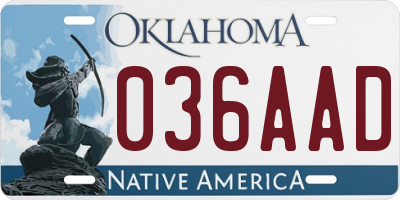 OK license plate 036AAD