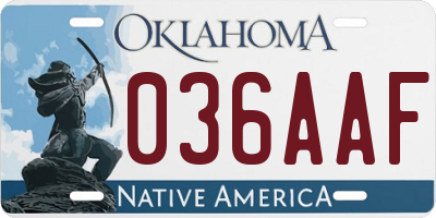 OK license plate 036AAF
