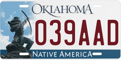 OK license plate 039AAD