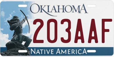 OK license plate 203AAF