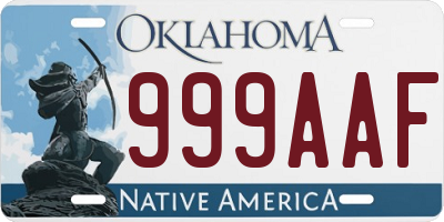 OK license plate 999AAF