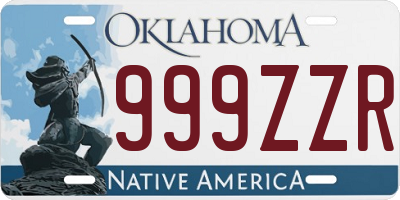 OK license plate 999ZZR
