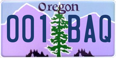 OR license plate 001BAQ