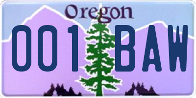 OR license plate 001BAW