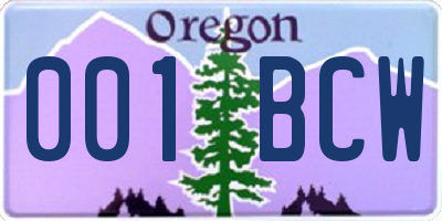 OR license plate 001BCW
