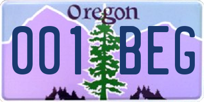 OR license plate 001BEG