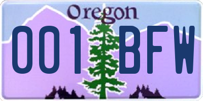 OR license plate 001BFW