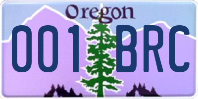 OR license plate 001BRC