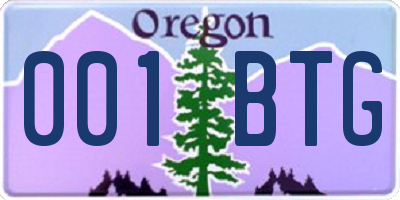 OR license plate 001BTG