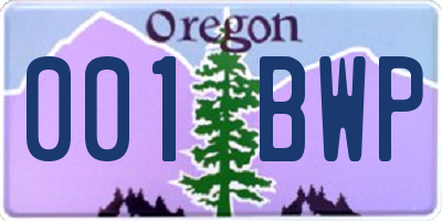 OR license plate 001BWP