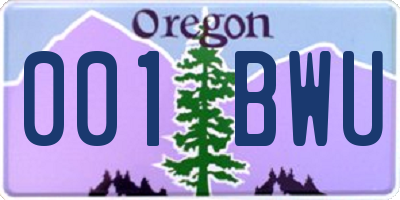 OR license plate 001BWU