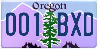 OR license plate 001BXD