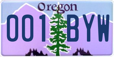 OR license plate 001BYW