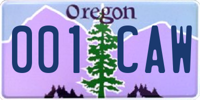 OR license plate 001CAW