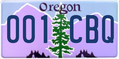 OR license plate 001CBQ