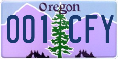 OR license plate 001CFY