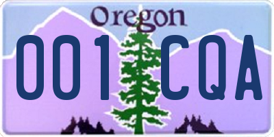 OR license plate 001CQA