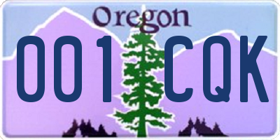 OR license plate 001CQK