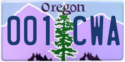 OR license plate 001CWA