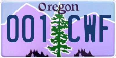 OR license plate 001CWF