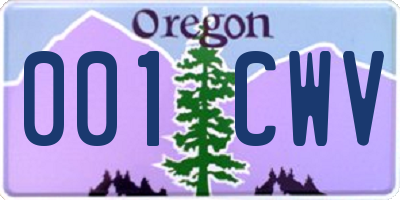 OR license plate 001CWV