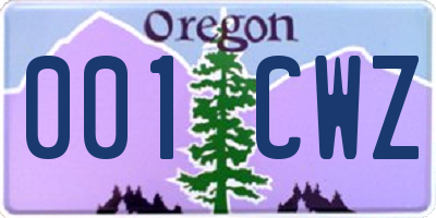 OR license plate 001CWZ