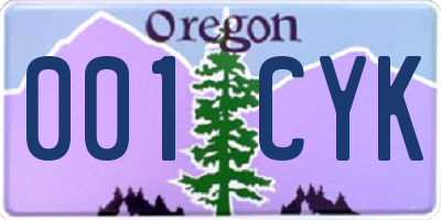 OR license plate 001CYK