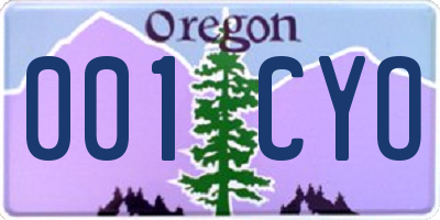 OR license plate 001CYO