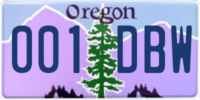OR license plate 001DBW