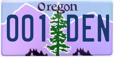 OR license plate 001DEN
