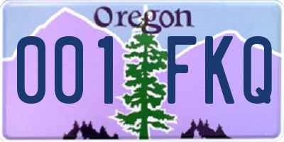 OR license plate 001FKQ