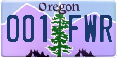 OR license plate 001FWR