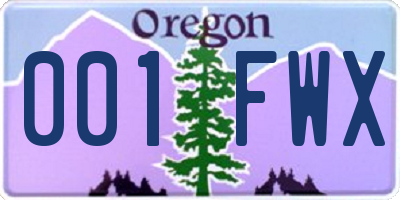 OR license plate 001FWX