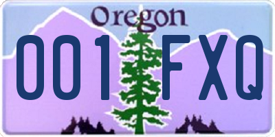 OR license plate 001FXQ