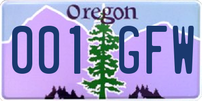 OR license plate 001GFW
