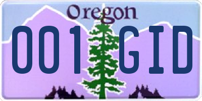 OR license plate 001GID